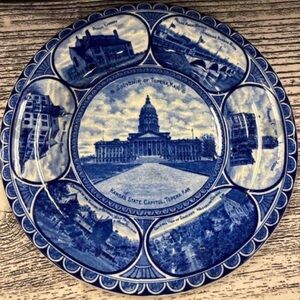 Rowland & Marsellus Co Cobalt Blue Curved Souvenir Plate~Topeka, KS